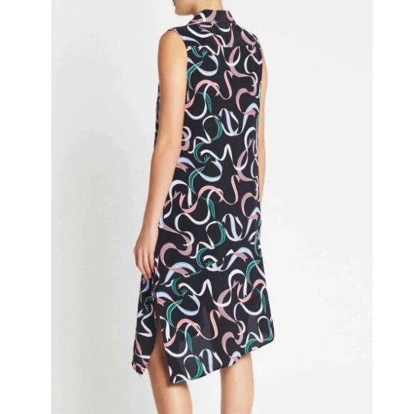 Equipment Silk Sleeveless Shirt Dress Extra Small XS Blue Midi Asymmetric Ribbon - Picture 4 of 6